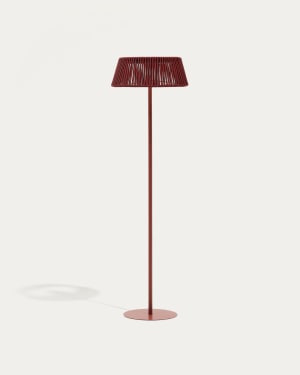 Aldet outdoor solar floor lamp in terracotta mottled rope cord with terracotta metal stand Ø46cm