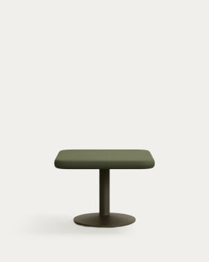Esilda outdoor table with green cement top 70x70cm and green steel base Ø42x45cm