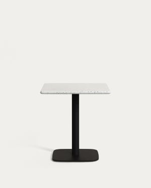 Taula de bar Saura de metall pintat de negre amb sobre de terratzo blanc 70 x 70 x 70 cm