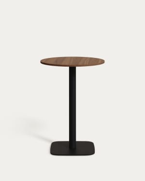 Dina high round table in walnut finish melamine with metal leg in a painted black finish, Ø60x96 cm