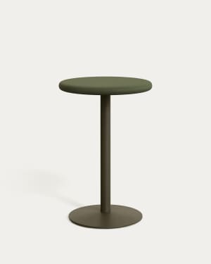 Taula rodona alta d'exterior Esilda amb sobre de ciment verd Ø70 cm i peu d'acer verd Ø55x96 cm