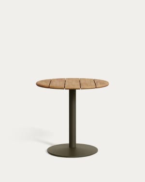 Esilda outdoor round table with FSC 100% acacia top Ø80cm and green steel base Ø55x72cm