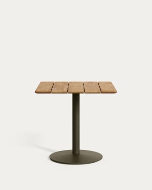 Taula d'exterior Esilda amb sobre d'acàcia FSC 100% 80x80 cm i peu d'acer verd Ø55x72 cm