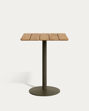 Esilda outdoor tall table with FSC 100% acacia top 80x80cm and green steel base Ø55x96cm