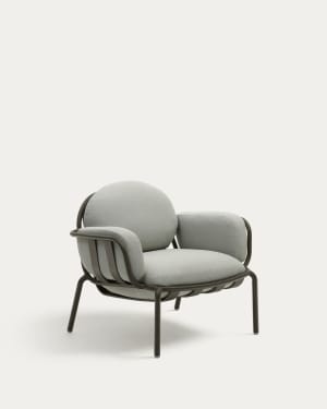 Joncols outdoor armchair with grey upholstery and aluminium with green painted finish