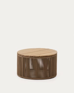 Dandara coffee table made of steel, beige cord and solid acacia wood, Ø60 cm FSC 100%