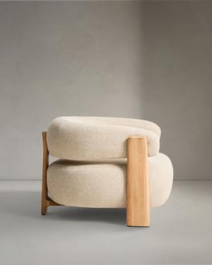 Fauteuil d’extérieur Granite beige avec pieds en bois de teck finition ton naturel FSC 100 %