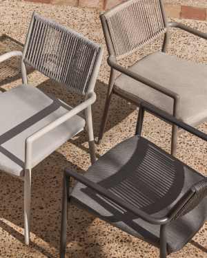 Argasi stackable outdoor chair in graphite aluminium and dark grey synthetic rope cord