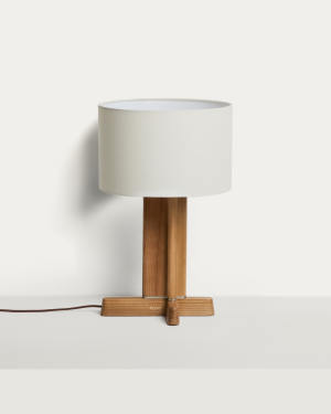 Niani table lamp in rubber wood with natural finish and ivory-coloured cotton lamp shade Ø30cm with UK adaptor