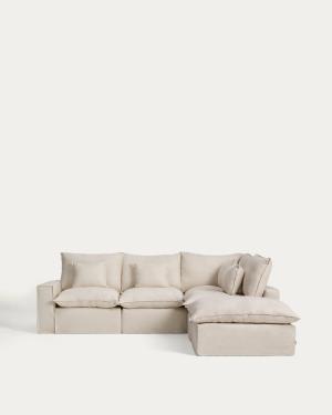 Anarela beige linen and viscose 4-seater modular corner sofa with removable cover 307 x 287cm FSC Mix Credit