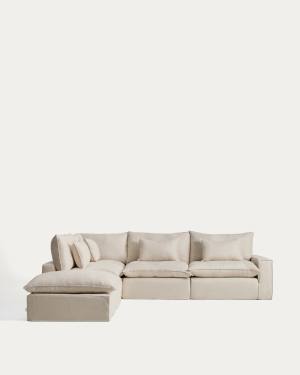 Anarela beige linen and viscose 6-seater modular corner sofa with removable cover 307 x 347cm FSC Mix Credit