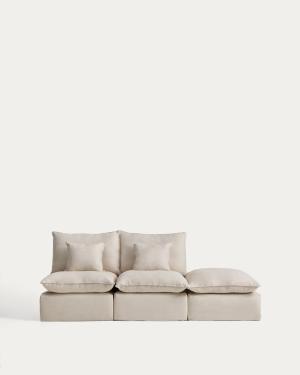 Anarela beige linen and viscose 2-seater modular sofa with end module and removable cover 270cm FSC Mix Credit