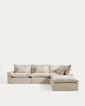 Anarela beige linen and viscose 6-seater modular corner sofa with removable cover 347 x 307cm FSC Mix Credit