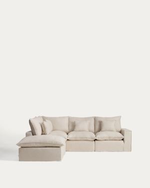Anarela beige linen and viscose 4-seater modular corner sofa with removable cover 287 x 307cm FSC Mix Credit