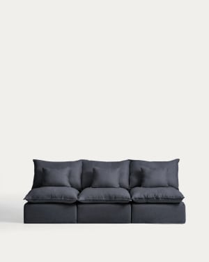 Anarela dark grey linen and viscose 3-seater modular sofa with removable cover 270cm FSC Mix Credit