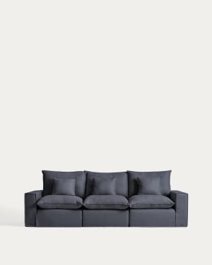 Anarela dark grey linen and viscose 3-seater modular sofa with removable cover 310cm FSC Mix Credit