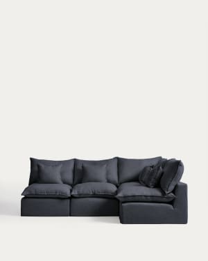 Anarela dark grey linen and viscose 4-seater modular corner sofa with removable cover 287 x 197cm FSC Mix Credit