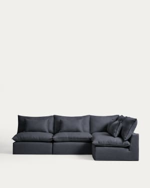 Anarela dark grey linen and viscose 6-seater modular corner sofa with removable cover 327 x 217cm FSC Mix Credit