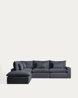Anarela dark grey linen and viscose 6-seater modular corner sofa with removable cover 307 x 347cm FSC Mix Credit