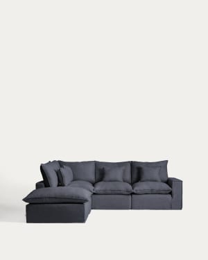 Anarela dark grey linen and viscose 4-seater modular corner sofa with removable cover 287 x 307cm FSC Mix Credit