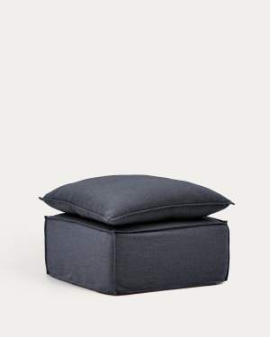 Anarela dark grey linen and viscose footrest with removable cover and cushion 80 x 80cm FSC Mix Credit