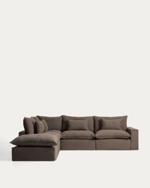 Divano angolare modulare sfoderabile Anarela 6 posti in lino tortora 307 x 347 cm FSC Mix Credit