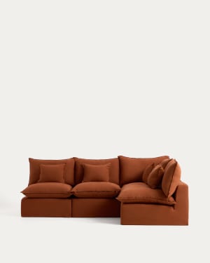 Anarela terracotta linen 4-seater modular corner sofa with removable cover 287 x 197cm / 197 x 287cm FSC Mix Credit