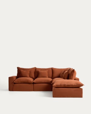 Anarela terracotta linen 4-seater modular corner sofa with removable cover 307 x 287 cm FSC Mix Credit