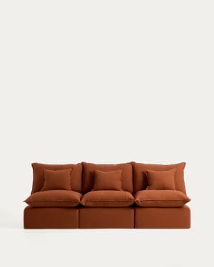 Anarela terracotta linen 3-seater modular sofa with removable cover 270cm FSC Mix Credit