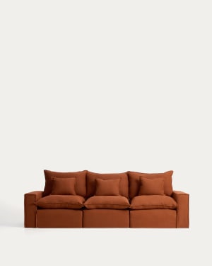 Anarela terracotta linen 3-seater modular sofa with removable cover 310cm FSC Mix Credit