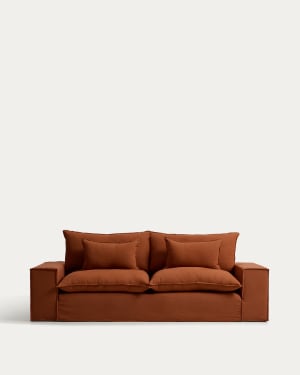 Anarela terracotta linen 3-seater sofa with removable cover 280 cm FSC Mix Credit
