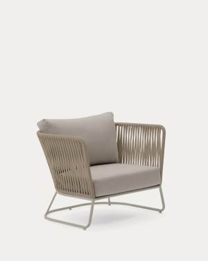 Saconca outdoor armchair in rope cord and beige galvanised steel