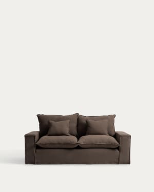 Anarela taupe linen 2-seater sofa with removable cover 220 cm FSC Mix Credit