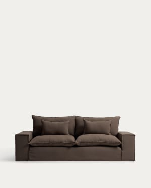 Anarela taupe linen 3-seater sofa with removable cover 280 cm FSC Mix Credit