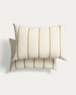 Lidala set of 2 mustard striped 100% cotton jacquard cushion covers 40 x 60cm