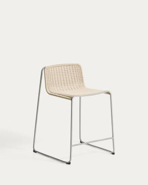 Tabouret empilable Tavari en corde synthétique beige et acier inoxydable AISI 304 effet brossé 65 cm
