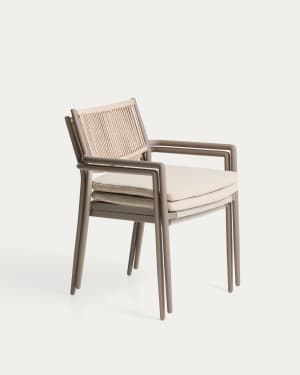 Argasi stackable outdoor chair in taupe aluminium and beige synthetic rope cord