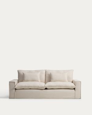 3-Sitzer-Sofa Anarela mit abnehmbarem Bezug aus Leinen und Viskose in Beige, 260 cm, FSC Mix Credit