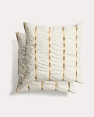 Lidala set of 2 mustard striped 100% cotton jacquard cushion covers 50 x 50cm