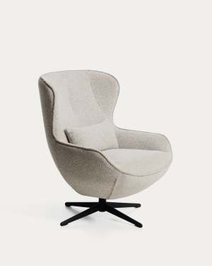 Sorile swivel armchair in beige chenille and steel with black finish FSC 100%