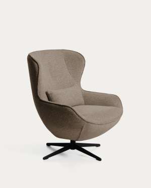 Sorile swivel armchair in brown chenille and steel with black finish FSC 100%