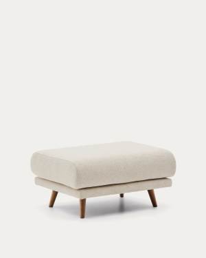 Repose-pieds Karin en chenille beige et pieds en bois de hêtre avec finition ton noyer 90 x 70 cm