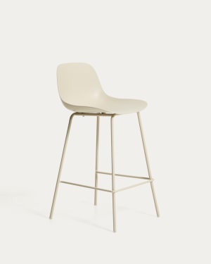 Altea beige stool with beige finish steel legs 65cm