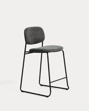 Meli stackable stool in grey chenille with grey metal legs FSC Mix Credit 65cm