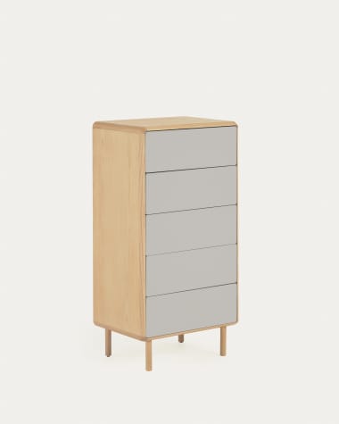 Anielle Kommode mit 5 Schubladen aus massiver Esche und Eschenfurnier 60 x 117 cm