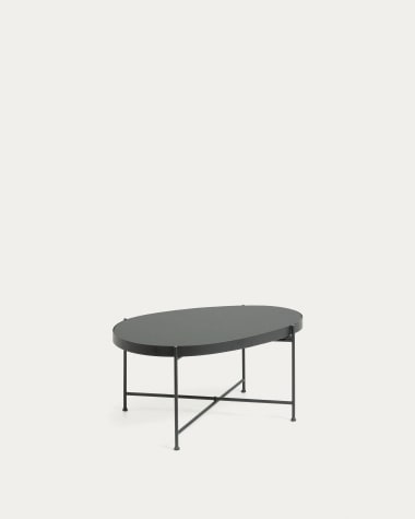 Marlet Couchtisch mit schwarz getöntem Glas und schwarz lackiertem Stahlgestell 82 x 55 cm