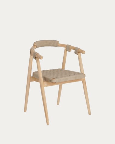Sedia Majela in legno massello di eucalipto finitura effetto rovere e corda beige FSC 100%