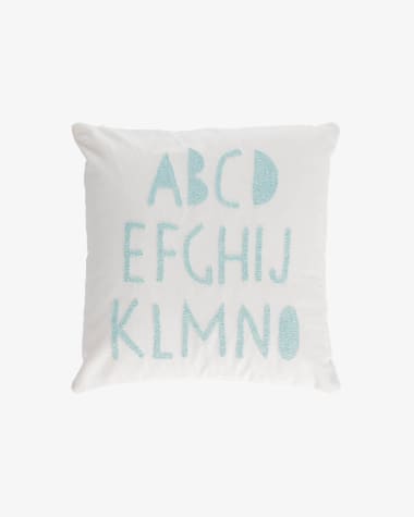 Keila 100% cotton blue alphabet cushion cover white 45 x 45 cm