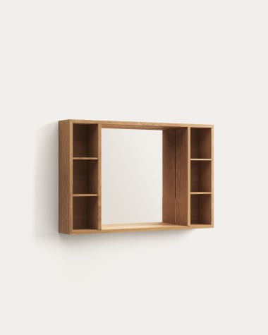 Mobiletto da bagno con specchio Kenta in legno massiccio di teak 100 x 65 cm