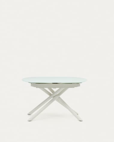 Yodalia extendable round table in glass and MDF with steel legs in white, 130 (190) x 100 cm